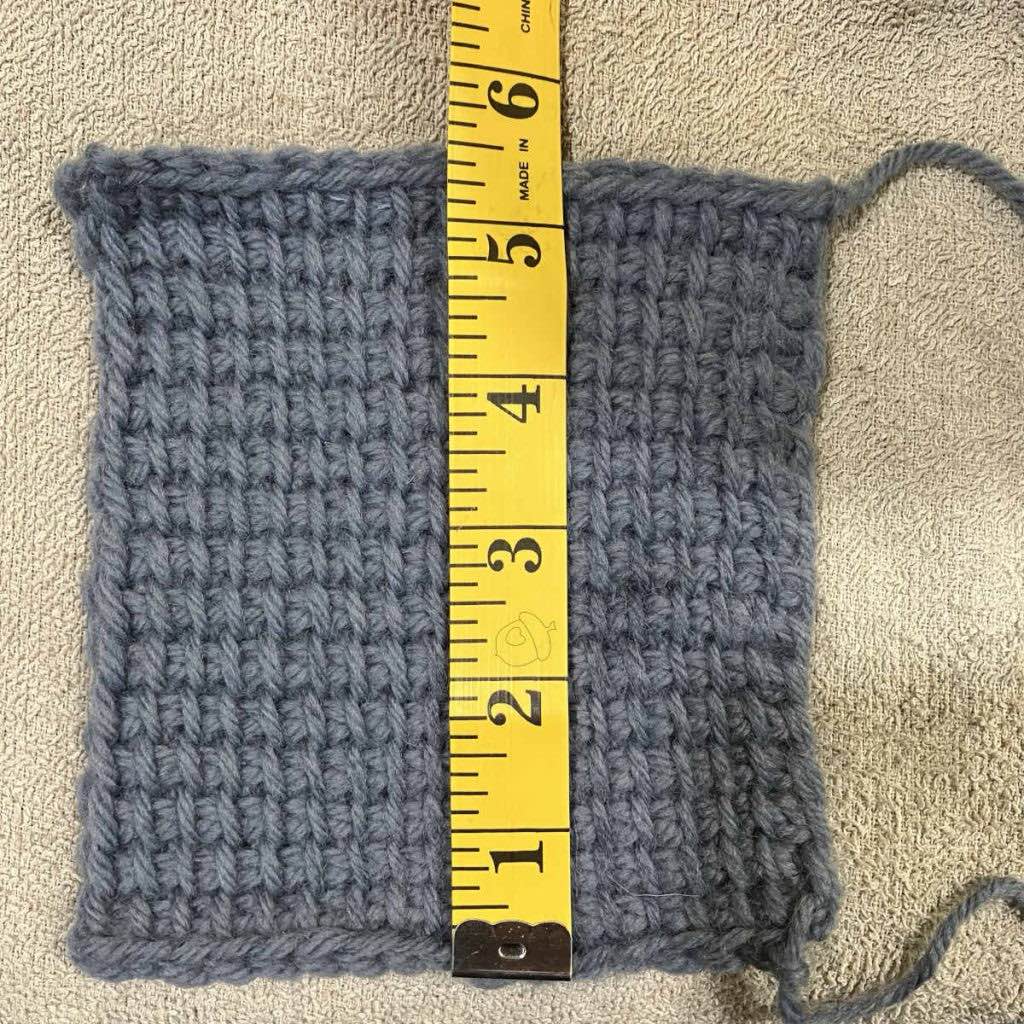 lb local wool, tunisian crochet swatch blocked, measuring row gauge