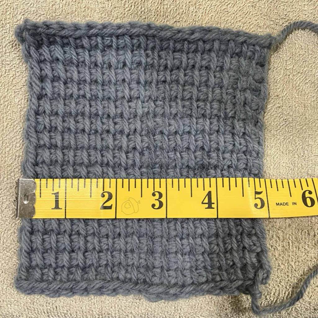 lb local wool, tunisian crochet swatch blocked measuring st gauge
