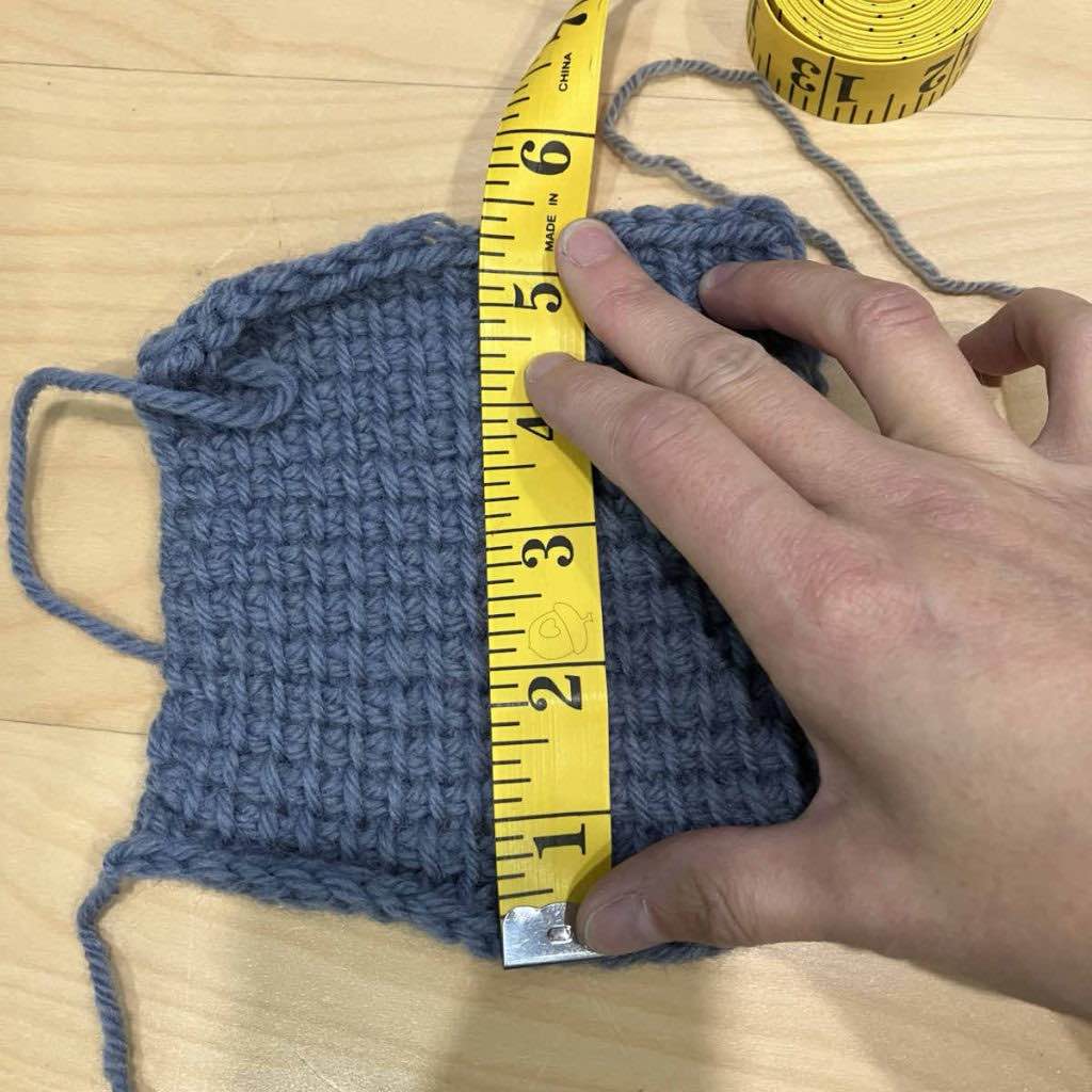 lb local wool, tunisian crochet swatch measuring unblocked